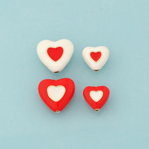 Enamel Heart Spacer Beads,Heart Beads,Heart Beads for DIY Jewelry Making,18K Gold