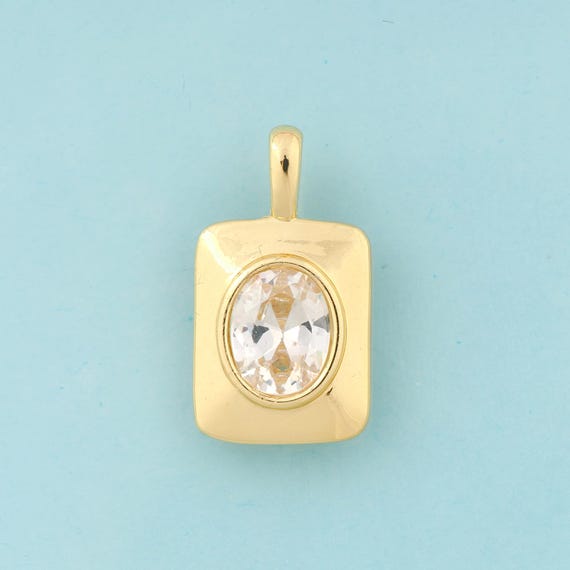 Gold CZ Oval Charms,Minimalist Jewelry,Square Pendant for DIY Jewelry Making,18K Gold