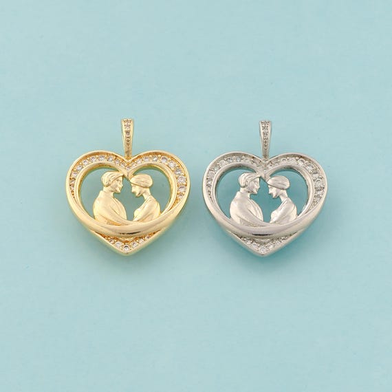 Gold CZ Heart Charms,Love Jewelry,Couple Pendant for DIY Jewelry Making,18K Gold