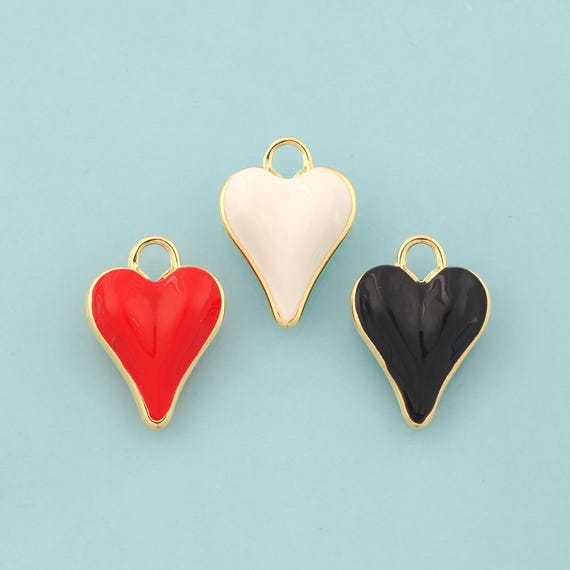 Gold Puffed Heart Charms,Love Jewelry,Enamel Heart Pendant for DIY Jewelry Making,18K Gold