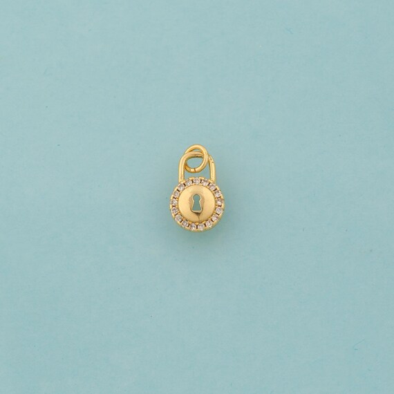 Gold CZ Mini Lock Charms,Round Jewelry,Lock Pendant for DIY Jewelry Making,18K Gold