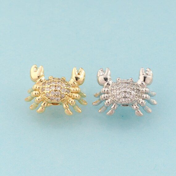 CZ Crab Spacer Beads,Crab Beads,Crab Beads for DIY Jewelry Making,18K Gold & Rhodium