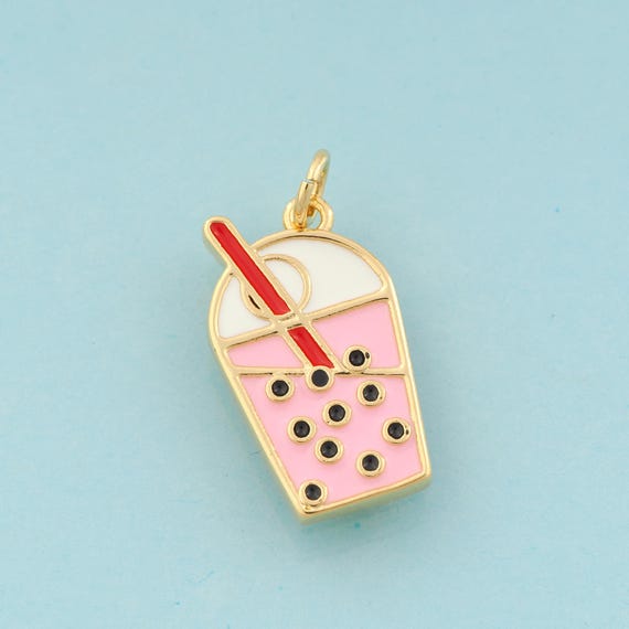 Gold Enamel Milk Tea Charms,Bevelage Jewelry,Milk Tea Pendant for DIY Jewelry Making,18K Gold