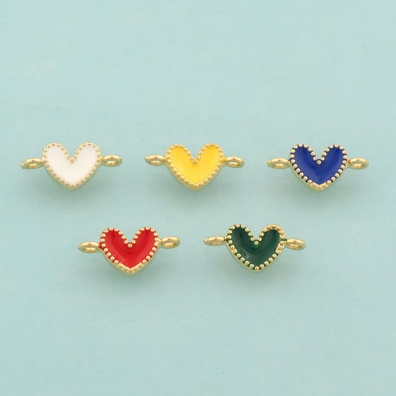 Gold Heart Connector,Enamel Love Jewelry Connector,Heart Connector for DIY Jewelry Making,18K Gold