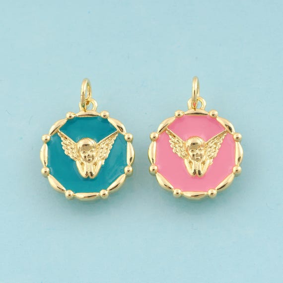 Gold Enamel Angel Charms,Angel Jewelry,Angel Pendant for DIY Jewelry Making,18K Gold