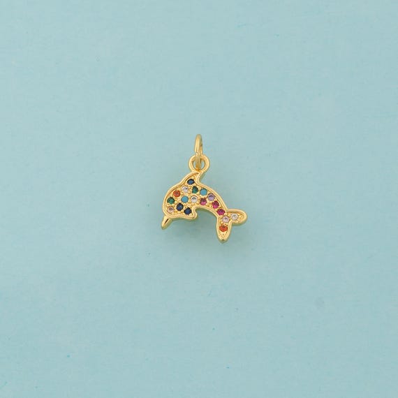 Gold CZ Dolphin Charms,Animal Jewelry,Marine Life Pendant for DIY Jewelry Making,18K Gold