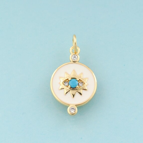 Gold CZ Evil Eye Charms,Devil Eye Jewelry,Enamel Round Pendant for DIY Jewelry Making,18K Gold