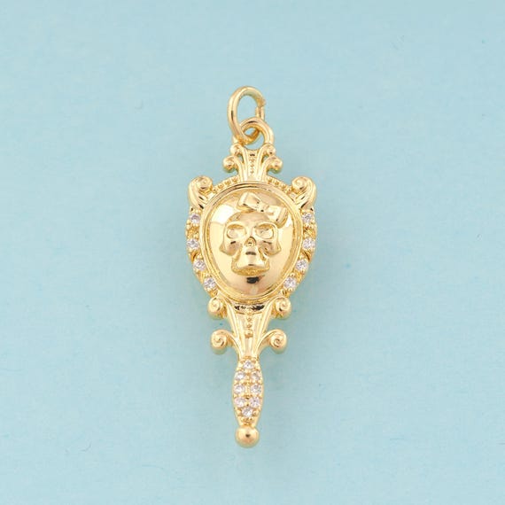 Gold CZ Mirror Charms,Skull Jewelry,Bow Pendant for DIY Jewelry Making,18K Gold