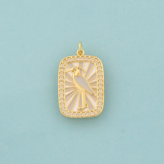 Gold Enamel Flamingo Charms,Flamingo Jewelry,CZ Flamingo Pendant for DIY Jewelry Making,18K Gold