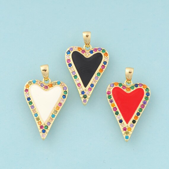 Gold CZ Heart Charms,Minimalist Jewelry,Enamel Heart Pendant for DIY Jewelry Making,18K Gold