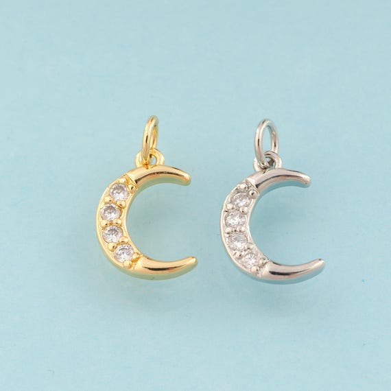 Gold CZ Crescent Moon Charms,Moon Jewelry,Celestial Pendant for DIY Jewelry Making,18K Gold & Rhodium