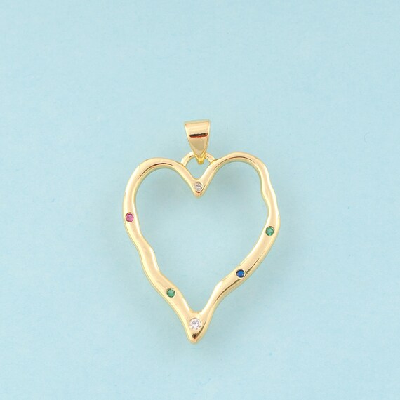 Gold CZ Heart Charms,Minimalist Jewelry,Heart Pendant for DIY Jewelry Making,18K Gold