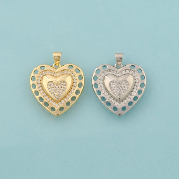 Gold CZ Heart Charms,Love Jewelry,Heart Pendant for DIY Jewelry Making,18K Gold