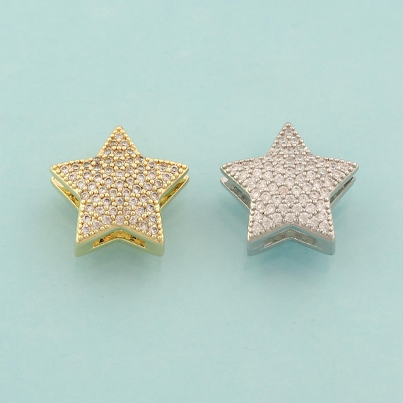 CZ Star Spacer Beads,Celestial Beads,Starburst Beads for DIY Jewelry Making,18K Gold & Rhodium