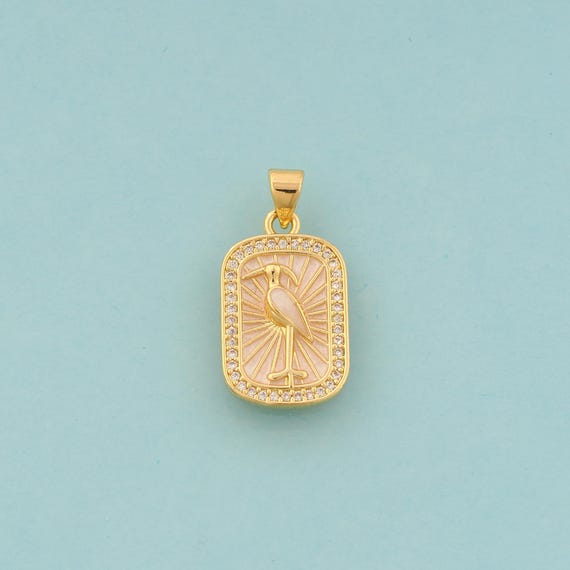 Gold CZ Flamingo Charms,Animal Jewelry,Enamel Square Pendant for DIY Jewelry Making,18K Gold