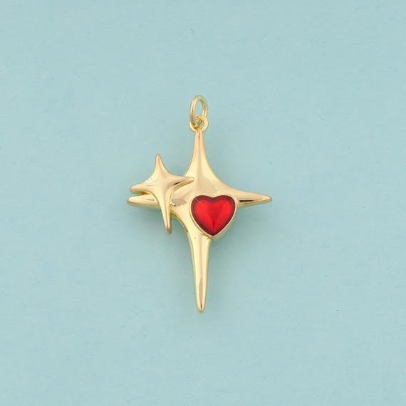 Gold Heart Charms,Love Jewelry,Enamel Star Pendant for DIY Jewelry Making,18K Gold
