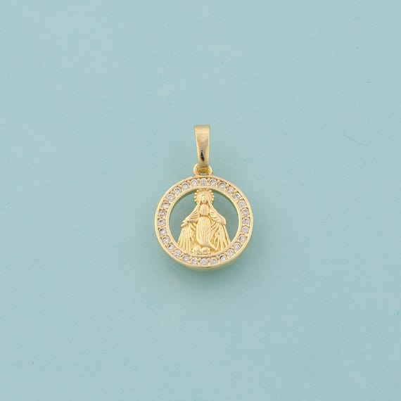 Gold CZ Virgin Mary Charms,Religious Jewelry,Catholic Pendant for DIY Jewelry Making,18K Gold