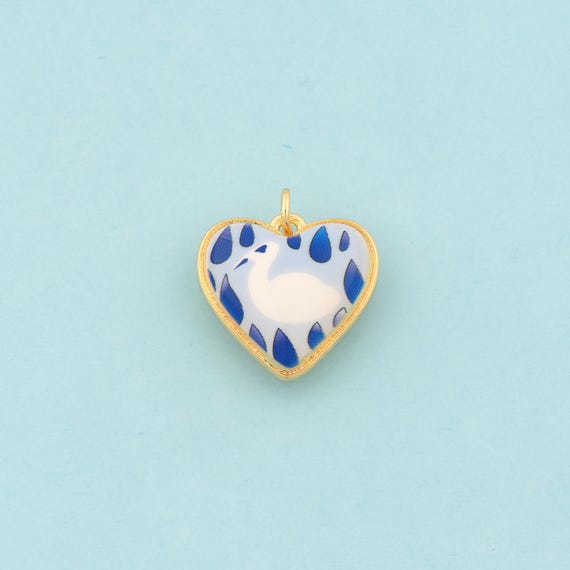 Gold Heart Charms,Swan Jewelry,Enamel Love Pendant for DIY Jewelry Making,18K Gold