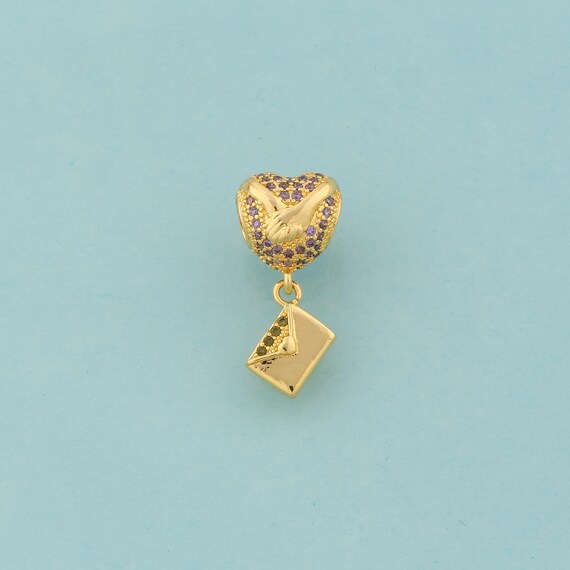 Gold CZ Heart Charms,Love Jewelry,Envelope Pendant for DIY Jewelry Making,18K Gold