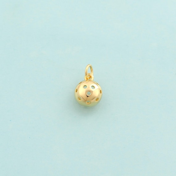 Gold Pickle Ball Charms,Sports Jewelry,Pickle Ball Pendant for DIY Jewelry Making,18K Gold