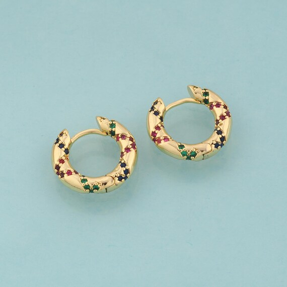 Gold CZ Hoop Earrings,Hugging Hoop Jewelry Earrings,Hoop Earrings,Gift for Her,18K Gold