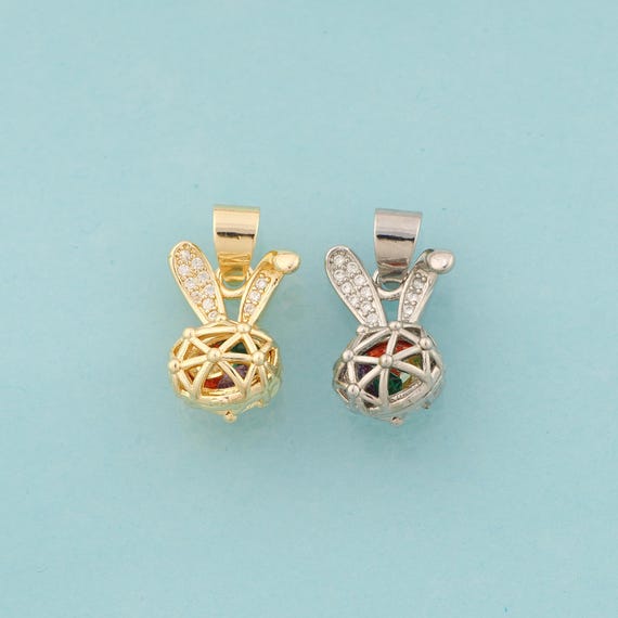 Gold CZ Rabbit Charms,Animal Jewelry,Rabbit Pendant for DIY Jewelry Making,18K Gold & Rhodium