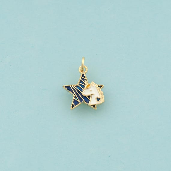 Gold Star Charms,Starburst Jewelry,Enamel Unicorn Pendant for DIY Jewelry Making,18K Gold