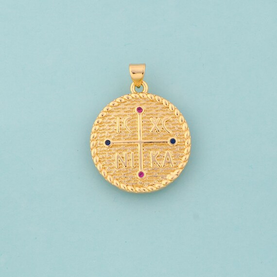 Gold ICXC NIKA Charms,Orthodox Cross Jewelry,Christian Pendant for DIY Jewelry Making,18K Gold