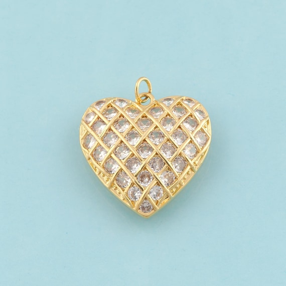 Gold CZ Heart Charms,Heart Jewelry,Heart Pendant for DIY Jewelry Making,18K Gold