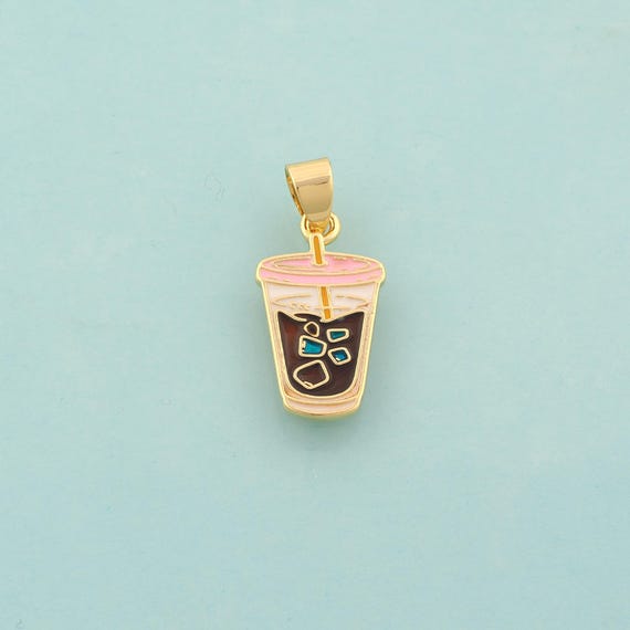 Gold Beverage Charms,Beverage Jewelry,Enamel Beverage Pendant for DIY Jewelry Making,18K Gold