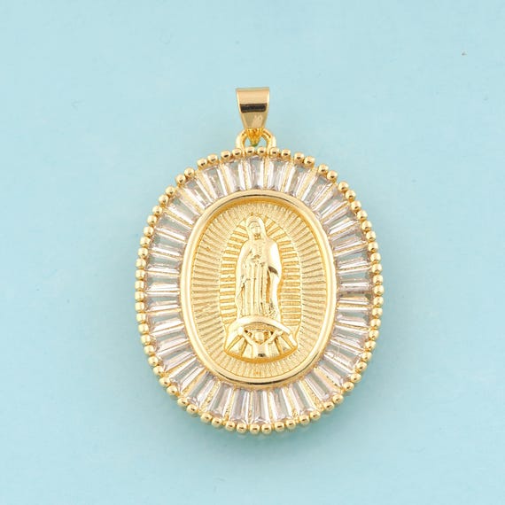 Gold CZ Virgin Mary Charms,Religious Jewelry,Catholic Pendant for DIY Jewelry Making,18K Gold