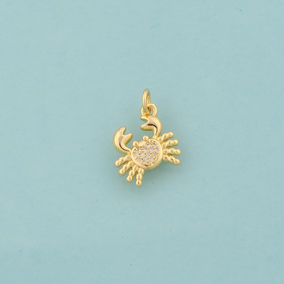 Gold CZ Crab Charms,Marine Life Jewelry,Crab Pendant for DIY Jewelry Making,18K Gold