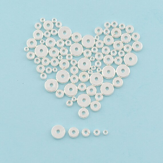 Silver Flat Spacer Round Beads,Disc Beads,Spacer Beads,Silver Bracelet Beads for DIY Jewelry Making,Silver