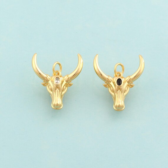 Gold CZ Cow Head Charms,Animal Jewelry,Cow Pendant for DIY Jewelry Making,18K Gold