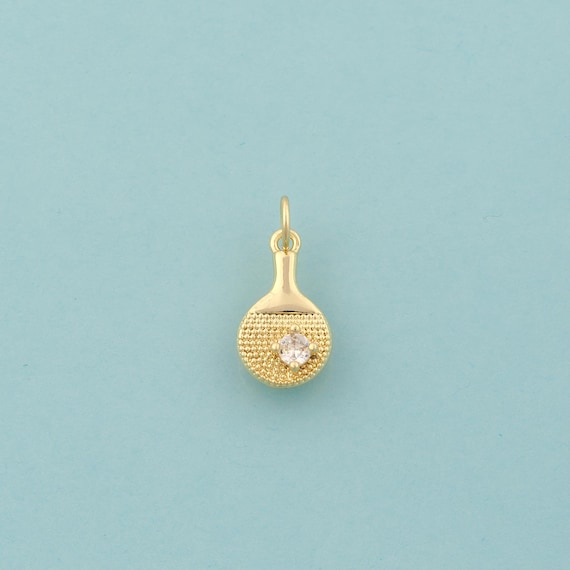 Gold CZ Racket Charms,Racket Jewelry,Racket Pendant for DIY Jewelry Making,18K Gold