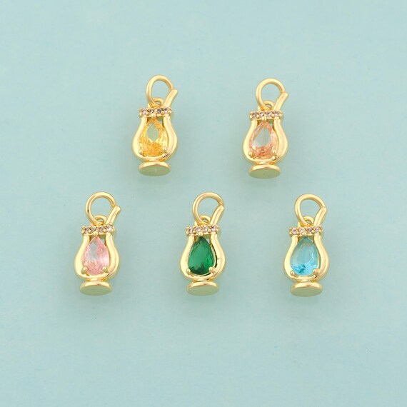 Gold CZ Goblet Charms,Wine Glass Jewelry,Goblet Pendant for DIY Jewelry Making,18K Gold