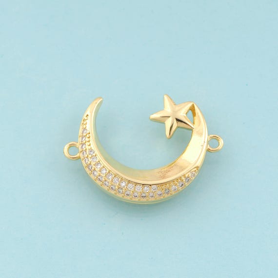 Gold CZ Crescent Moon Connector,Star Jewelry Connector,Moon Connector for DIY Jewelry Making,18K Gold