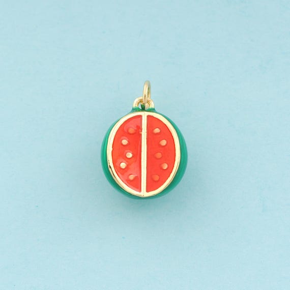 Gold Enamel Watermelon Charms,Fruit Jewelry,Watermelon Pendant for DIY Jewelry Making,18K Gold