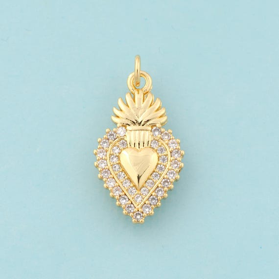 Gold CZ Heart Charms,Heart Jewelry,Heart Pendant for DIY Jewelry Making,18K Gold