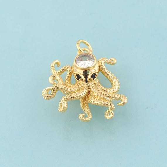 Gold CZ Octopus Charms,Marine Life Jewelry,Octopus Pendant for DIY Jewelry Making,18K Gold