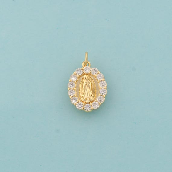 Gold CZ Virgin Mary Charms,Religious Jewelry,Catholic Pendant for DIY Jewelry Making,18K Gold