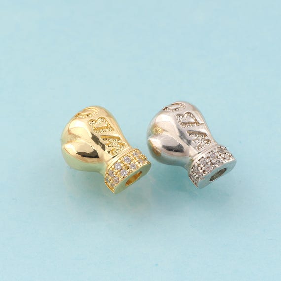 CZ Boxing Glove Spacer Beads,Boxing Glove Beads,Boxing Glove Beads for DIY Jewelry Making,18K Gold & Rhodium