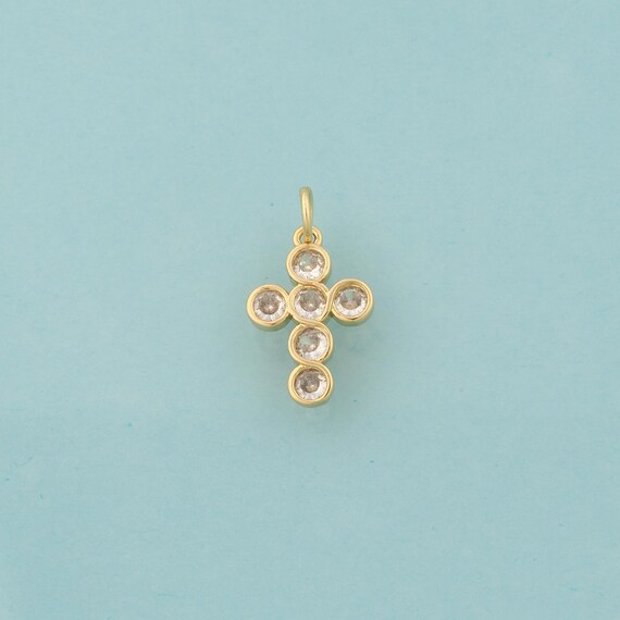 Gold CZ Cross Charms,Religious Jewelry,Christian Pendant for DIY Jewelry Making,18K Gold