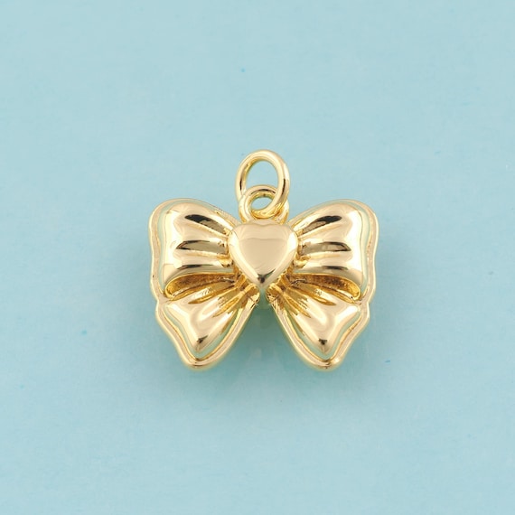 Gold Bow Charms,Heart Jewelry,Bow Pendant,for DIY Jewelry Making,18K Gold