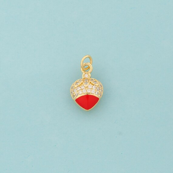Gold CZ Strawberry Charms,Fruit Jewelry,Strawberry Pendant for DIY Jewelry Making,18K Gold