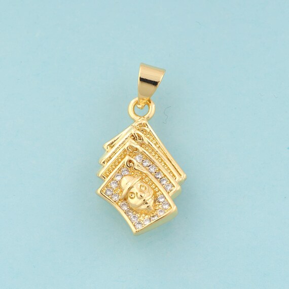 Gold CZ Card Charms,Card Jewelry,Card Pendant for DIY Jewelry Making,18K Gold