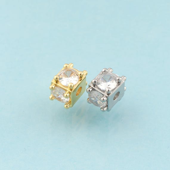 CZ Square Spacer Beads,Square Beads,Square Beads for DIY Jewelry Making,18K Gold & Rhodium