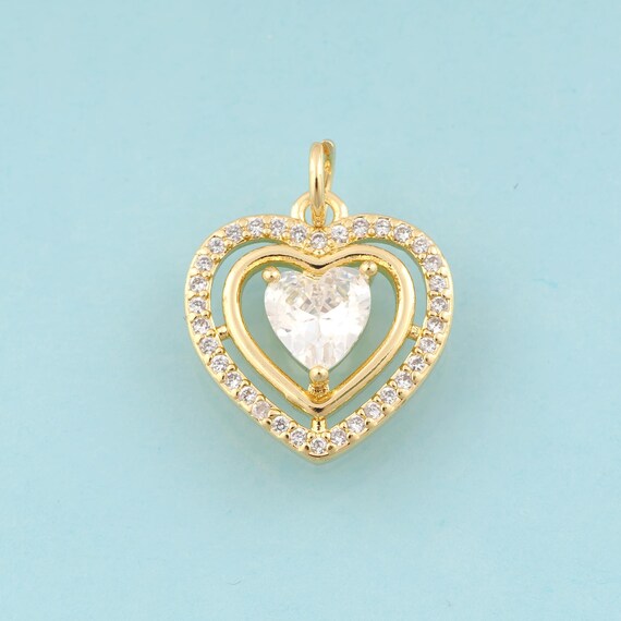 Gold CZ Heart Charms,Heart Jewelry,Heart Pendant for DIY Jewelry Making,18K Gold