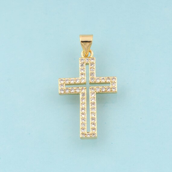 Gold CZ Cross Charms,Religious Jewelry,Christian Pendant for DIY Jewelry Making,18K Gold