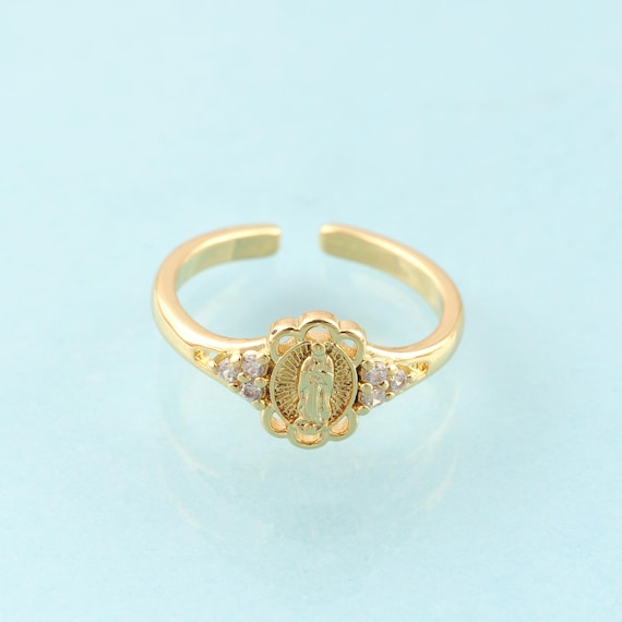 Gold CZ Virgin Mary Rings,Open Jewelry Rings,Thin Rings Perfect Gift,18K Gold